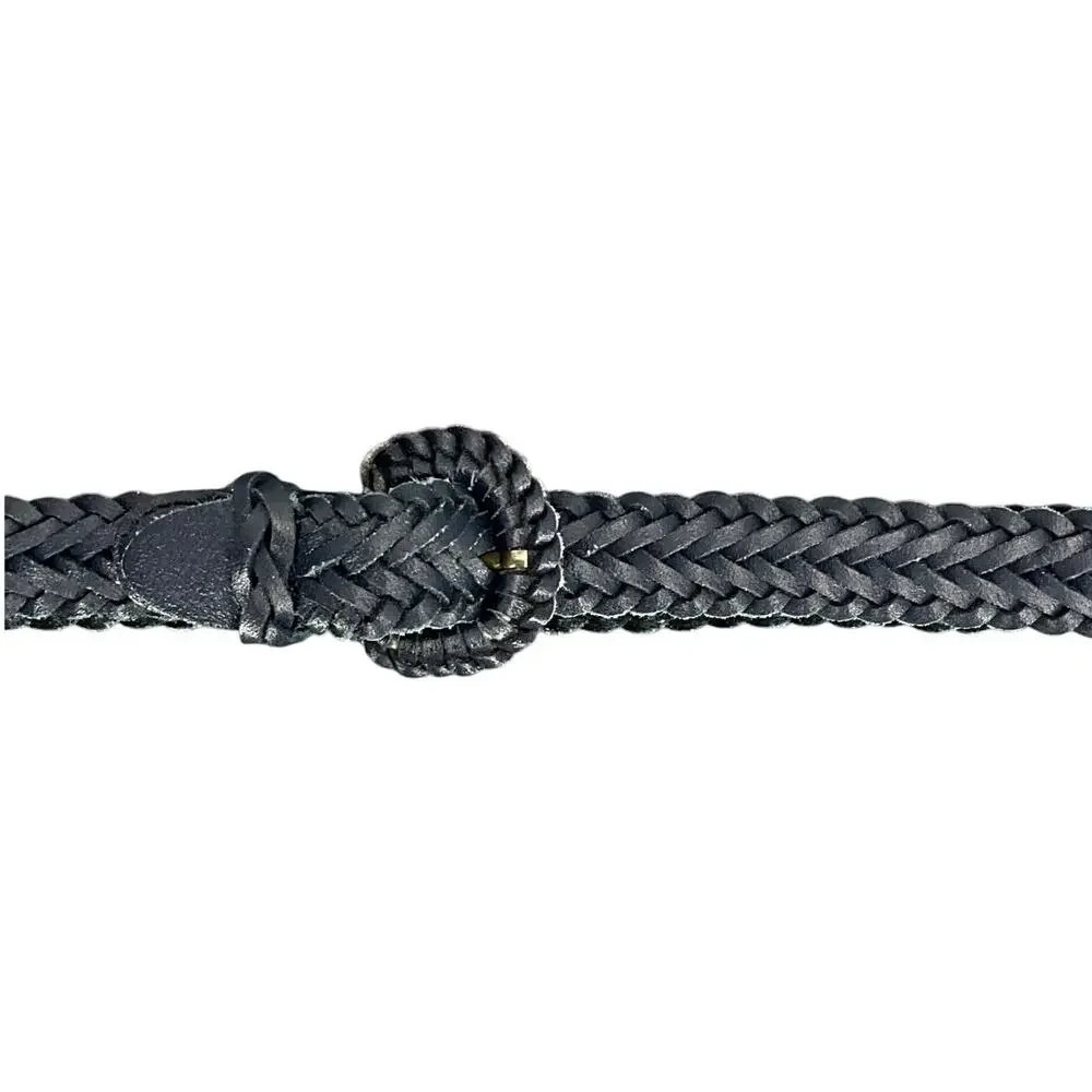 Vintage Navy Blue Braided Woven Argentina Leather Belt Women 34” - 38”